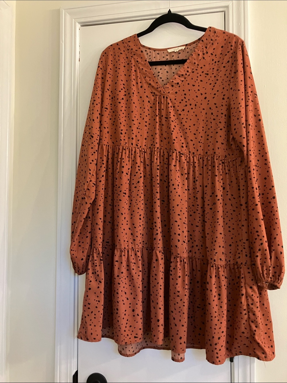 Rust Polka Dot Tiered V-Neck Women's Dress